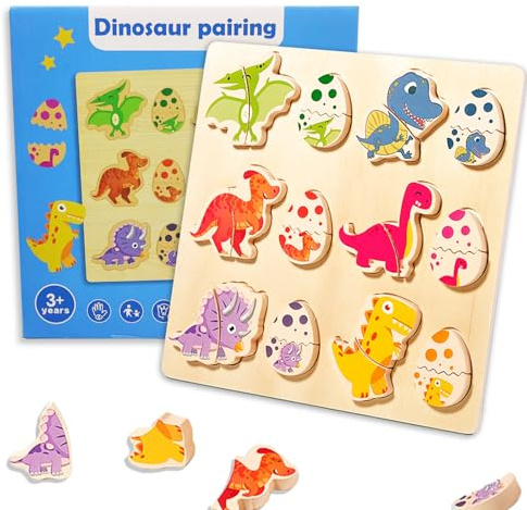 QYDKWK Puzzle in Legno 2 3 Anni, Giochi Montessori Puzzle di Uova di Dinosauro per Bambini, Giocattoli di Attività e Sviluppo Giochi di Ordinamento Compleanno Regalo di Natale per Bambino