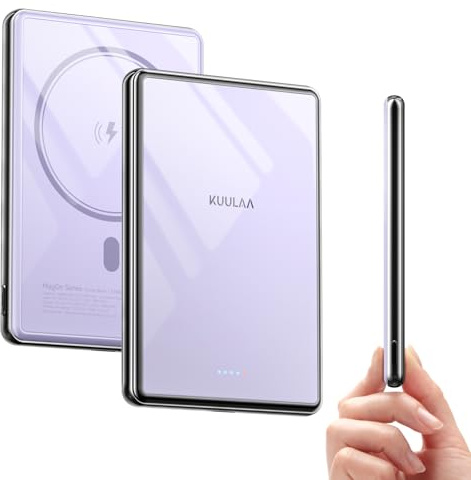 Batterie Externe Magsafe 10000mAh Power Bank Magnetique Chargeur Externe, PD 20W Charge Rapide Power Bank USB C Entrée & Sortie, pour iPhone 17/16/15/14/13/12/Coque Magsafe, Corps du Miroir, Violet