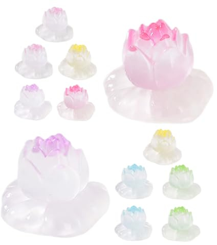 HYTROVE 12 Pièces Mini Figurines De Lotus Résine Lumineux pour Décor Micro Aquarium Et Jardin Bonsai