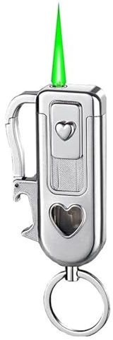 JCFHQGHR Briquet Porte-clés Coupe-Vent en métal avec Flamme Verte et Chambre à gaz Visible, Flamme réglable, idéal for Les barbecues et l'extérieur for Homme.(B)
