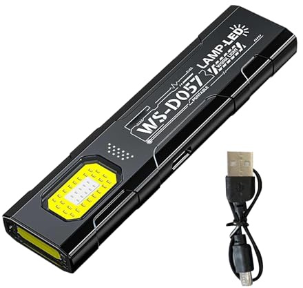 Ahuuen Linterna Magnética | Linterna Eléctrica Recargable USB 5 Modos - LED 800mAh De Mano Con Clip - Para Taller De Autos Reparación Y Obra