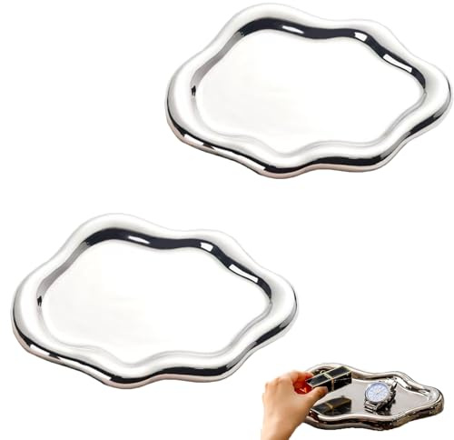 Eabdice 2 Piezas Bandeja de Anillo de Plástico, Cuenco de Plástico Decorativo, Bandeja de Joyeria Nube, para Decoración del Hogar y Cumpleaños Boda Regalos de Inauguración para Mamá, Amigos (Plata)
