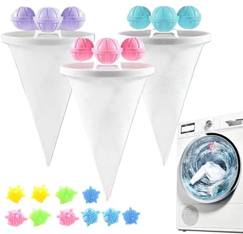 Lint Catcher For Washing Machine, 3 Pieces Reusable Floating Filter Bag Pet Hair Remover Washing Machine Hair Filter Cleaning Mesh Bag With 10 Anti-tangling Balls. For Home Shirt Household