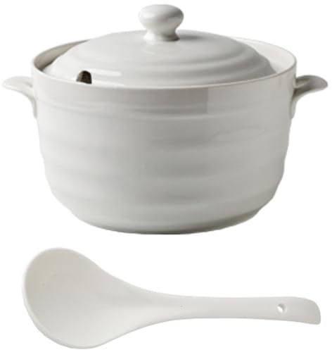 lerkruka, Små kopparkastruller vit soppterrin porslin serverings med lock runda(Ceramic Cover,2.2L/2Quarts)