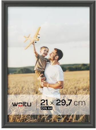 WOLTU Bilderrahmen A4, Schwarz, Massivholz Fotorahmen mit Passepartout