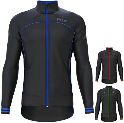 FDX cykeljacka för män vindstopp termisk softshell andningsbar löparjacka Svart/Blå M