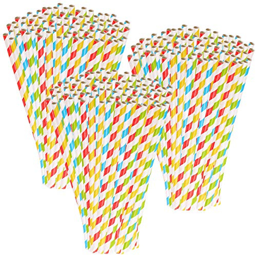PEARL Papierstrohalm: 300 Retro-Papier-Trinkhalme in 4 Farben, gestreift, lebenesmittelecht (Papierstrohhalm, Gestreife Papier-Trinkhalme, Gadget)