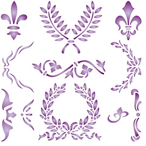 Klassische Schablone – 11,5 x 11,5 cm (S) – wiederverwendbare Fleur-de-Lis Lorbeerkranz Gothic Scroll Wandschablone
