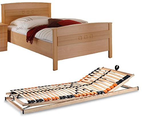 VAJA Set Seniorenbett Buche Dekor mit verstellbarem Lattenrost 100x200