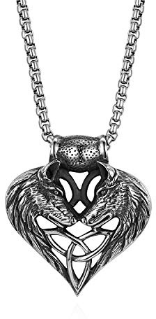 OIDEA Herren Wikinger Wolfskopf Halskette: Wolf Kopf Halbmond Thors Hammer Anhänger mit Weizenkette Odin Glocke Speer Spartaner Helm Nordisch Viking Schmuck Geschenk für Männer