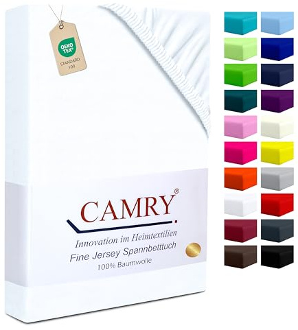 Camry Spannbettlaken 140x200cm - 160x200cm Weiss Baumwolle Bettlaken Jersey Spannbetttuch Oeko-Tex