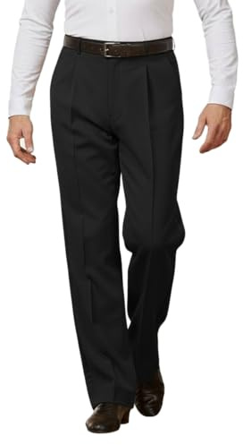 Ready4Dance Herren Tanz Hose für Standardtanz und Gesellschaftstanz, mit abgesteppter Buegelfalte vorne, Seitentaschen und Guertelschlaufen,05 Schwarz,L