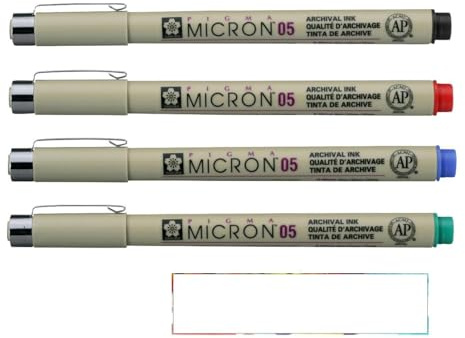 PIGMA MICRON Sakura Fineliner 0.5 Farben,Rot, Grün, Blau + 1 Schwarz
