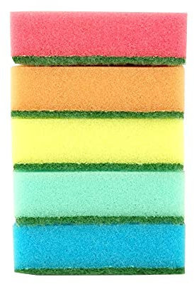 D.RECT Dishwashing Sponge 5x - Dual-Sided Dish-Washing & Cleaning Scrub Kitchen Sponge 100x75x30mm - Sponges Washing Up Remove Grease & Burnt on Food, Multicoloured