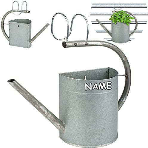 alles-meine.de GmbH Hänge - Topf/Blumentopf/Wandvase/Hängetopf Farbwahl Ø 35 cm - Metall - metallic grau/anthrazit - inkl. Name - Gießkanne - HALB RUND - Hängend/mi..
