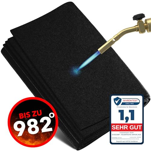 EVOCAMP Base ignífuga 100x100 cm - Alfombra de protección térmica resistente al calor hasta 982 °C - Alfombrilla de soldadura, alfombra ignífuga para una protección contra incendios segura