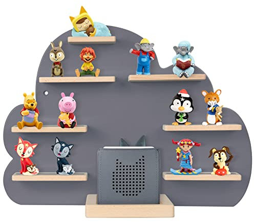 ZOEON Kinder Regal kompatibel mit Toniebox und kompatibel mit Tonies für über 30 Figuren - Wandregal für die Musikbox - zum Spielen und Sammeln - für Kinder Baby Zimmer (Grau)