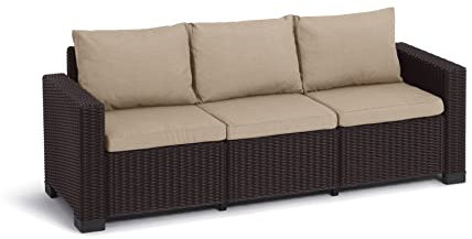 Allibert by Keter Gartenlounge Sofa California 3-Sitzer, braun/warm taupe, inkl. Sitz- und Rückenkissen, Kunststoff, runde Rattanoptik, 199 x 68 x 72 cm
