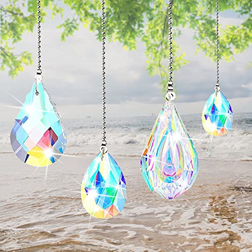 Seasboes 4 stycken solfångare, kristallkulor, prisma-kristallboll, kristaller att hänga upp, regnbågskristaller för fönster, hus, prisma-dekoration, Feng Shui, solfångare, kristaller som dekoration