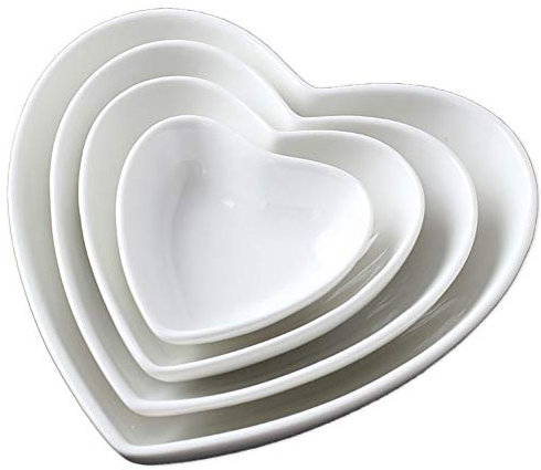 YXSH Set di 4 Coppe da Dessert, Ciotole Decorative in Ceramica, stoviglie per Dessert, Crème brûlée(Bianco + Cuore)