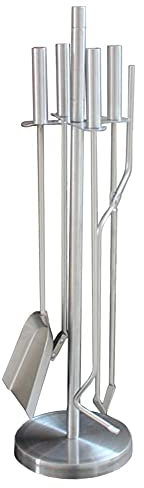 5-teiliges silbernes Kamin-Begleitset: Besenbürste, Schaufel, Zange und Schürhaken mit Ständer – 66 cm hohe Räume und Kamineinstellungen