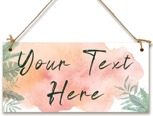 Personalised Hanging Plaque Your Custom Text Tropical Leaves Watercolour Decorative Wooden Door Wall Sign Home Decor Add Any Message