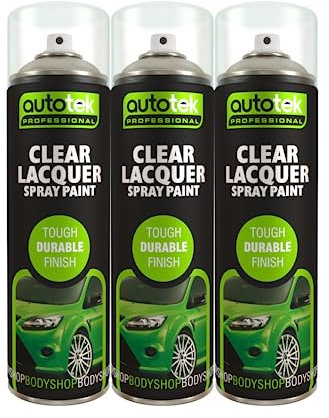 AutoTek Clear Lacquer Multi-Purpose Aerosol Spay Paint 500ml x3
