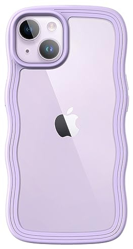 JETech Söt Fodral för iPhone 14 6,1-Tum, Vågformat Lockigt Stötskyddat Mobilskal för Kvinnor och Flickor, Clear Hård PC Baksida (Lila)