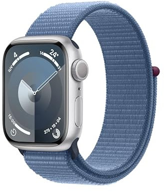 Apple Watch Series 9 [GPS] Smartwatch con Caja de Aluminio en Plata de 41 mm y Correa Loop Deportiva Azul Invierno. Monitor de entreno, App Oxígeno en Sangre, Neutro en Carbono