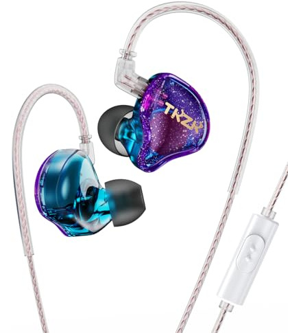 EZ EAR TKZK TK01 Auricolare con driver dinamico HiFi, in ear monitor per bassi profondi con Tesla DD IEM altamente restaurato con cavo OFC a 2 pin per palco, musical, pop (Viola, con microfono)