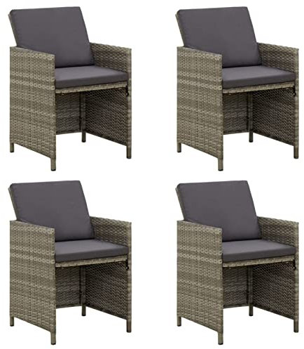 ARKEM Gartenstühle mit Kissen 4 STK. Poly Rattan Grau GartenstüHle Stapelbar RattanstüHle