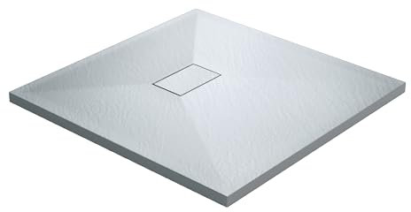 doporro Piatto Doccia Rettangolare 90x90 cm Marmoresina Bianco, Spessore 4 cm, Scarico Centrale con Piletta, Superficie Antiscivolo Effetto Pietra Geoma06
