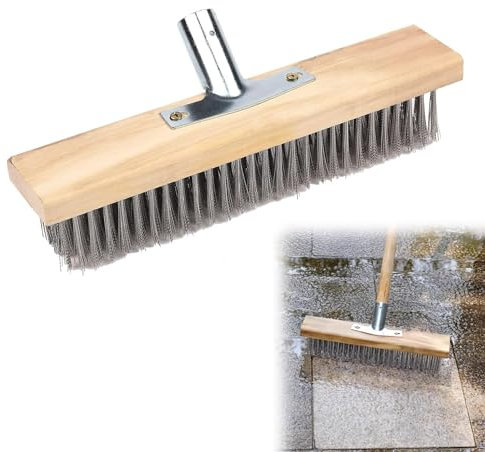 Drahtbesen, 30cm Stahldrahtbesen Drahtbesenbürste, Stahlbesen Metallbesen für Terrasse, Deck, Garten für Effiziente Moosentfernung, Unkrautmoos und Algen, Straßenbesen