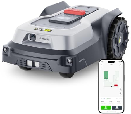 RoboUP Robot Tondeuse sans Fil Périphérique T600, Recommandé 800㎡, Gestion Multi-Zones,Tonte Précise des Bordures,Basculez Cartographie Auto et Manuel, Évitement d’Obstacles par IA Robot Tondeuse