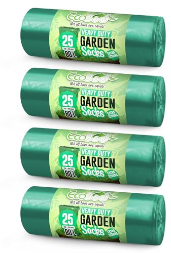 EcoBag - 100 Pack Extra Strong Heavy Duty Garden Sacks - 80L - 30 Microns - Recyclable, Leak Resistant & Eco-Friendly, Durable Garden Waste Disposal Bags for Household & Commercial Use (700x860mm)