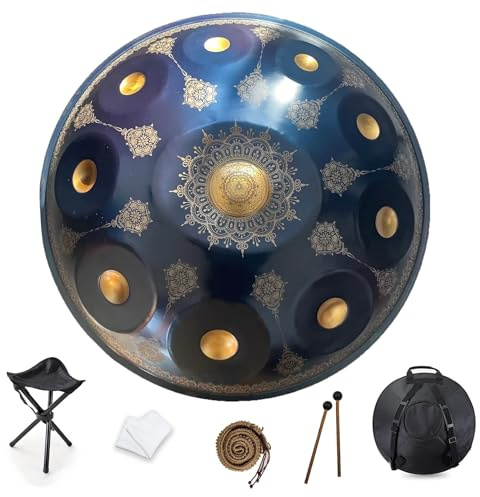 Tamburo Per Lingua Handpan - Tamburo A Percussione In Acciaio, Strumento Per Handpan Da 22 Pollici Mandala Tank Drum Strumento A Percussione In Acciaio Con Borsa Da Viaggio 440 Hz(Blue,9Notes)