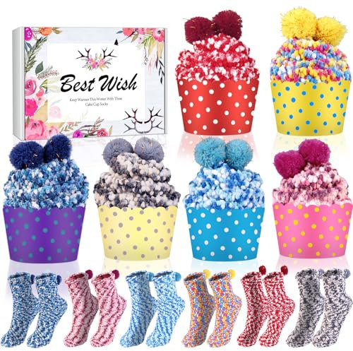 6 Paia Calzini Morbidi Donna Natale Divertenti - Idee Regalo Comodi Caldi Invernali Cupcake Soffici Colorati per Casa - Regali per Ragazze Amica Sorella Mamma