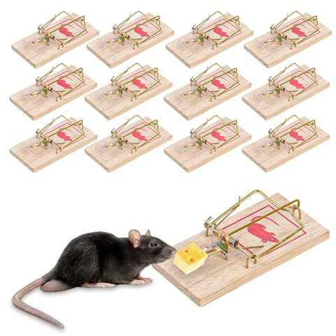 TIVUNORON 12 Pezzi Trappola per Topi in Legno, 9.8 x 4.8 Cm Trappola In legno a Scatto, Trappola per Topi Riutilizzabile Forte Impatto, per Cucine, Giardin, Cantine