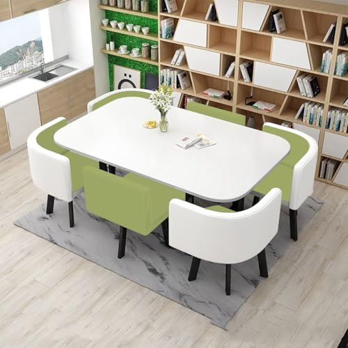 EpuzeR 7-teilig Esstisch mit 6 Stühlen Set, 90 * 150cm Rechteckig Konferenztisch Konferenztisch Schreibtisch Couchtisch mit Kunstleder Stühlen(6)