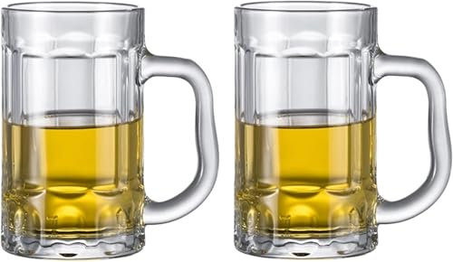 QCKNKMGG Personalised Glass Beer tankard Beer Mug Classic Large Beer Mug Glasses with Handle Party Pub Mugs Clear Glass 14 Ounce Set of 2 Beer Stein