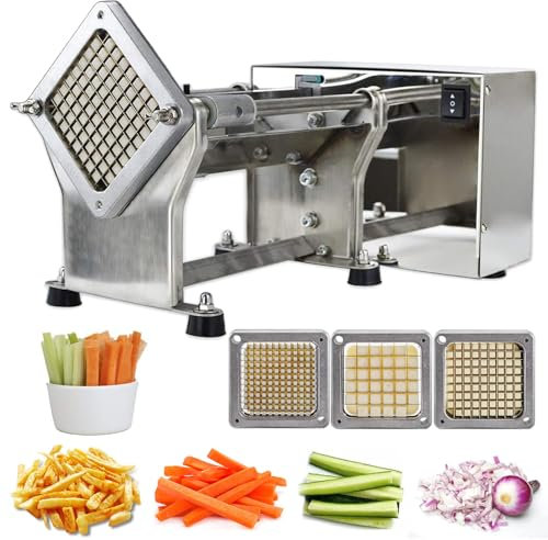 Naturalpowev Electric French Fry Cutter, Potato Cutter Stainless Steel with 3 Types of Blades, French Fries Cutter for Restaurants & Home Kitchen, Use for Potatoes Carrots Cucumbers