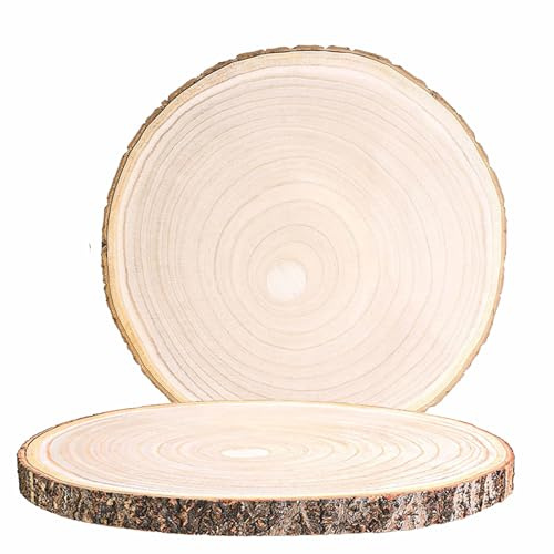 HERZONE 2 st Paulownia träskivor 30–35 cm träskivor för pyssel, tjocklek ca 14 mm polerad träplatta rund av naturligt Paulownia-trä (2)
