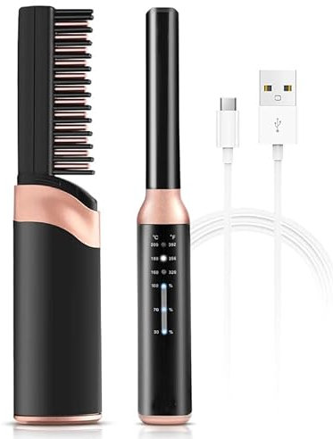 Schnurlose Bartbürste für Männer, iTayga Anti-Verbrühungs-Bartkamm, 3 Temperaturen & LCD-Anzeige,