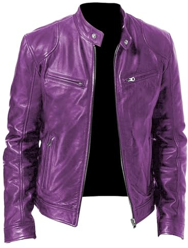 Veste de moto en cuir synthétique pour homme, veste de moto légère à col montant