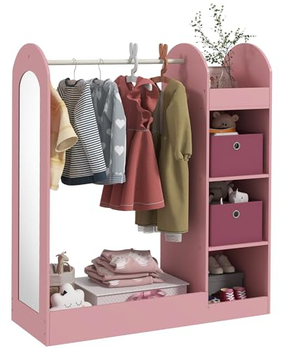 AIYAPLAY Kids Clothes Rail, Children Dress Up Storage, Mirror, Pink