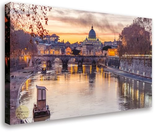 Wallazz Quadro su Tela Roma - Quadri Moderni Soggiorno - Colosseo, Trastevere, Ponte Milvio - Stampa su Tela Canvas HD - Quadro Moderno Soggiorno - 70x140cm