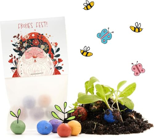 10 x Blumenmurmeln Frohes Fest | Kleines Geschenk & nachhaltiges Mitgebsel zu Weihnachten | Saatbomben für Kollegen, Gäste & Kinder | Kleinigkeit zum Advent, Adventskalender-Füllung oder Nikolaus