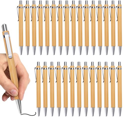 Kugelschreiber Set, 30 Stück Bambus Holzkugelschreiber Edles Schreibgerät Holz Kugelschreibern, Nachhaltiges Stylisches Flüssig Schreiben Geschenkstift für Den Büroalltag und Zuhause (Schwarz)