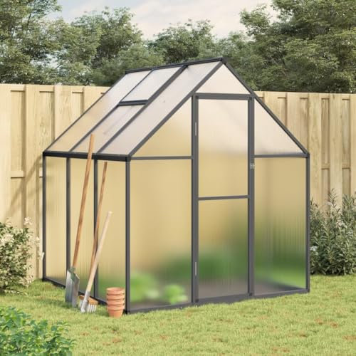 Juroupi Gewächshaus mit Fundamentrahmen GartengewäChshäUser Greenhouse GewäChshaus Aluminium Anthrazit 169x169x195 cm Alu