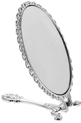 MUSISALY Handspiegel Metall Griff Kosmetikspiegel Damen Reisen Schminken Badezimmer Retro Echte Sicht Make-up Gesichtspflege Kompakt Innen Außen Verstauen
